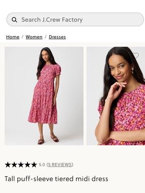 J. Crew Pink Floral Puff-Sleeve Tiered Midi Dress